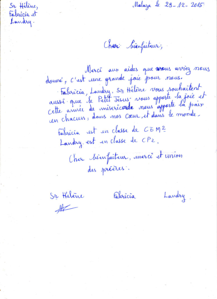 List siostry Hélène., Felicji i Landry